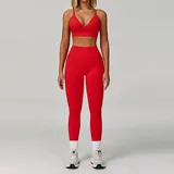 Bright Red Sports Bra + Leggings Yoga Set 7790