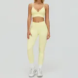Cream Yellow Sports Bra + Leggings Yoga Set 7790