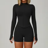 SET7790C-1 · Jet Black Jet Black Jacket + Shorts Yoga Set 7790