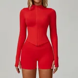 Bright Red Jacket + Shorts Yoga Set 7790