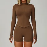 SET7790C-3 · Espresso Espresso Jacket + Shorts Yoga Set 7790