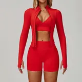 SET7790E-1 · Bright Red Bright Red Sports Bra + Shorts + Jacket Yoga Set 7790