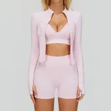 Sakura Pink Sports Bra + Shorts + Jacket Yoga Set 7790