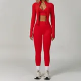 SET7790F-1 · Bright Red Bright Red Sports Bra + Leggings + Jacket Yoga Set 7790