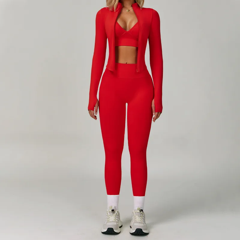 Sports Bra + Leggings + Jacket Yoga Set 7790