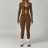 Espresso Sports Bra + Leggings + Jacket Yoga Set 7790