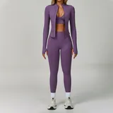 Misty Purple Sports Bra + Leggings + Jacket Yoga Set 7790