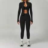 SET7790F-4 · Jet Black Jet Black Sports Bra + Leggings + Jacket Yoga Set 7790