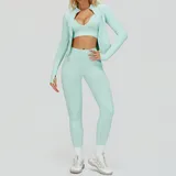 Mint Green Sports Bra + Leggings + Jacket Yoga Set 7790