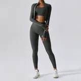 SET8047B-3 · Volcanic Ash Volcanic Ash Long Sleeve + Sports Bra + Leggings Yoga Set 8047