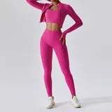 Magenta Long Sleeve + Sports Bra + Leggings Yoga Set 8047