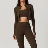 Roasted Brown Long Sleeve + Sports Bra + Leggings Yoga Set 8047