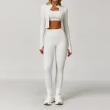 SET8047B-8 · Apricot Apricot Long Sleeve + Sports Bra + Leggings Yoga Set 8047