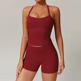 Cherry Red Tank Top + Shorts Yoga Set 8519