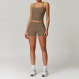 SET8519A-11 · Mocha Brown Mocha Brown Tank Top + Shorts Yoga Set 8519