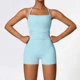 SET8519A-2 · Sky Blue Sky Blue Tank Top + Shorts Yoga Set 8519