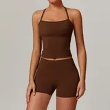 SET8519A-5 · Chocolate Brown Chocolate Brown Tank Top + Shorts Yoga Set 8519