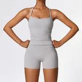 Frost Grey Tank Top + Shorts Yoga Set 8519