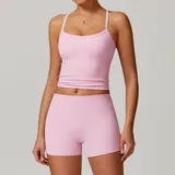 Sakura Pink Tank Top + Shorts Yoga Set 8519