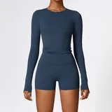 SET8519B-5 · Badge Blue Badge Blue Long Sleeve + Shorts Yoga Set 8519
