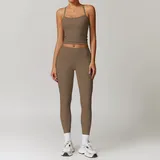 SET8519C-11 · Mocha Brown Mocha Brown Tank Top + Leggings Yoga Set 8519