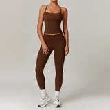 Chocolate Brown Tank Top + Leggings Yoga Set 8519