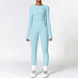 SET8519D-1 · Sky Blue Sky Blue Long Sleeve + Leggings Yoga Set 8519