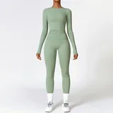 Basil Green Long Sleeve + Leggings Yoga Set 8519