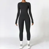 SET8519D-4 · Jet Black Jet Black Long Sleeve + Leggings Yoga Set 8519