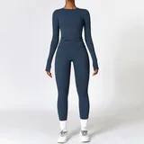 Badge Blue Long Sleeve + Leggings Yoga Set 8519