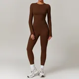 Chocolate Brown Long Sleeve + Leggings Yoga Set 8519