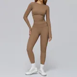 SET8519D-8 · Mocha Brown Mocha Brown Long Sleeve + Leggings Yoga Set 8519