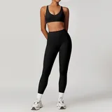 SET8863A-2 · Jet Black Jet Black Sports Bra + Leggings Yoga Set 8863