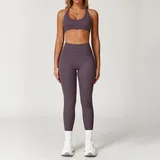 Eggplant Purple Sports Bra + Leggings Yoga Set 8863