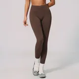 Red Brown Running Seamless Yoga Leggings High Waist Fitted Women's