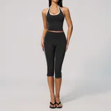 Jet Black Women's Backless Pilates Supportive Sports Bra Halter Neck