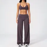 Eggplant Purple Women's Fitness Backless Running Yoga Activewear Set Fitted