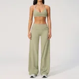Moss Green Women's Fitness Backless Running Yoga Activewear Set Fitted