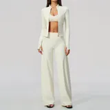 SS5558-1 · Cream White Cream White Women's Flared Running Yoga Activewear Set Long Sleeve