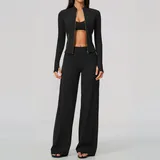 Jet Black Women's Flared Running Yoga Activewear Set Long Sleeve