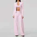 SS5558-3 · Falling Blossom Pink Falling Blossom Pink Women's Flared Running Yoga Activewear Set Long Sleeve