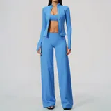 Seaside Blue Women's Flared Running Yoga Activewear Set Long Sleeve