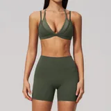 Moss Green Women's Backless Workout Yoga Activewear Set Bare Feel