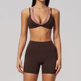SS6116-2 · Dark Brown Dark Brown Women's Backless Workout Yoga Activewear Set Bare Feel