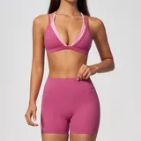 Strawberry Pink Women's Backless Workout Yoga Activewear Set Bare Feel