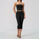 Jet Black Slim Fit Women's Yoga Activewear Set Tank Fitted