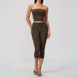 Espresso Black Slim Fit Women's Yoga Activewear Set Tank Fitted