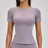 Hyacinth Purple Women's Running Short Sleeve Top Crew Neck Brushed