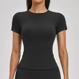 ST2546-2 · Jet Black Jet Black Women's Running Short Sleeve Top Crew Neck Brushed