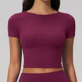 ST2551-3 · Dark Purple Red Dark Purple Red Yoga Women's Short Sleeve Top Short Sleeve Brushed